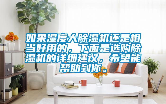 如果濕度大除濕機還是相當好用的，下面是選購除濕機的詳細建議，希望能幫助到你。